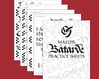 Master Bâtarde Calligraphy Practice Sheets - Blackletter / Broad Edge