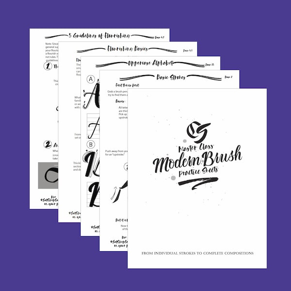 Master Class Modern Brush Practice Sheets: From Individual Strokes to Complete Compositions