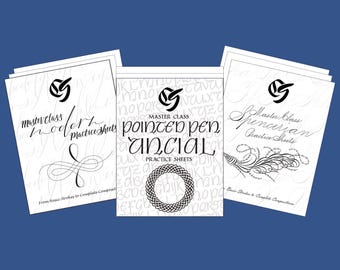 Modern, Spencerian, Pointed Pen Uncial Practice Sheet Bundle: 4 Scripts to Learn!
