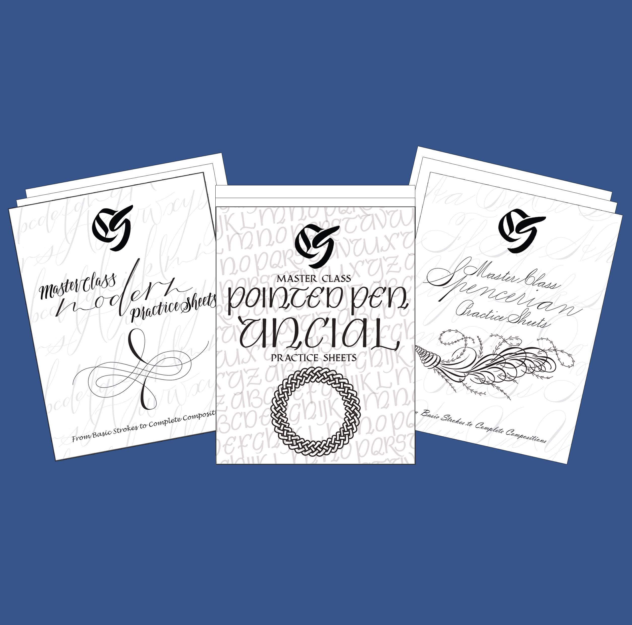 Pointed Script Modern, Spencerian, Pointed Pen Uncial Practice Sheet Bundle: 4 Scripts ...