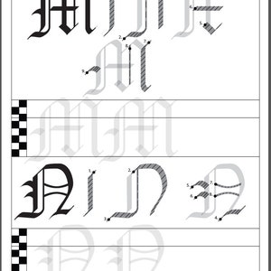 Textura M & N with stroke order and direction.