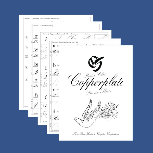 Masterclass Copperplate-oefenbladen: van basisstreken tot complete composities