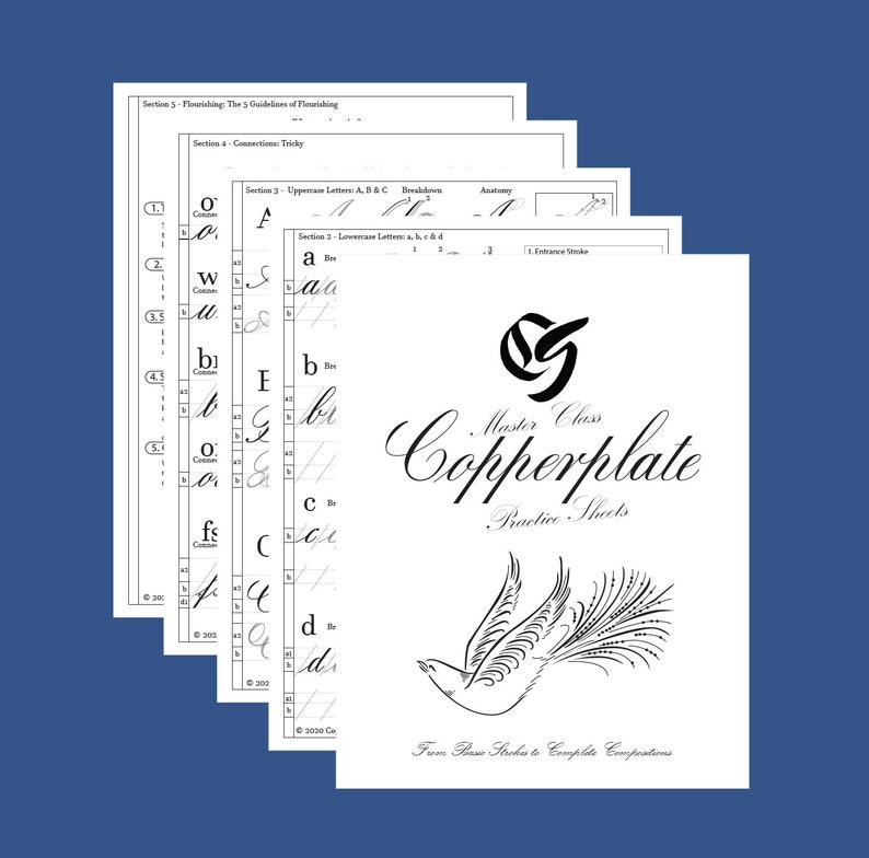 Master Class Copperplate Practice Sheets: From Basic Strokes to Complete Compositions image 1
