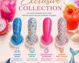 Esclusiva di luglio - Summer Shark / Mermaid Water / Dragonfruit Refresher / Summer Party Punch - Polveri acriliche per unghie