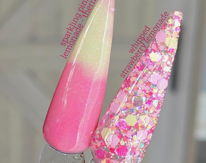 Sparkling Pink Lemonade (thermal) / Whipped Strawberry Lemonade - Acrylic Nail Dip Powders, Thermal, Glitter