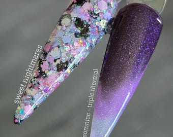 Sweet Nighmares / Insomniac - Acrylic Nail Dip Powder - Shimmer - Glitter - Thermal - Nails - Dip Powders