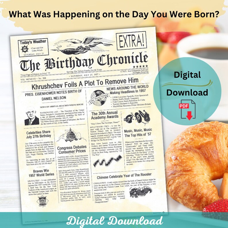 The Birthday Chronicle A Personalized Birthday Newspaper Print - Etsy