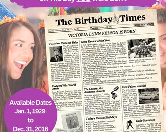 The Birthday Times, A Personalized Birthday Newspaper Print - Featuring Real News & Events that Happened on the Day You Were Born!, Digital