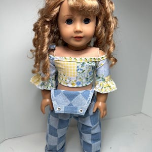Top only - Hand made 18 in doll clothes -  patchwork off shoulder top