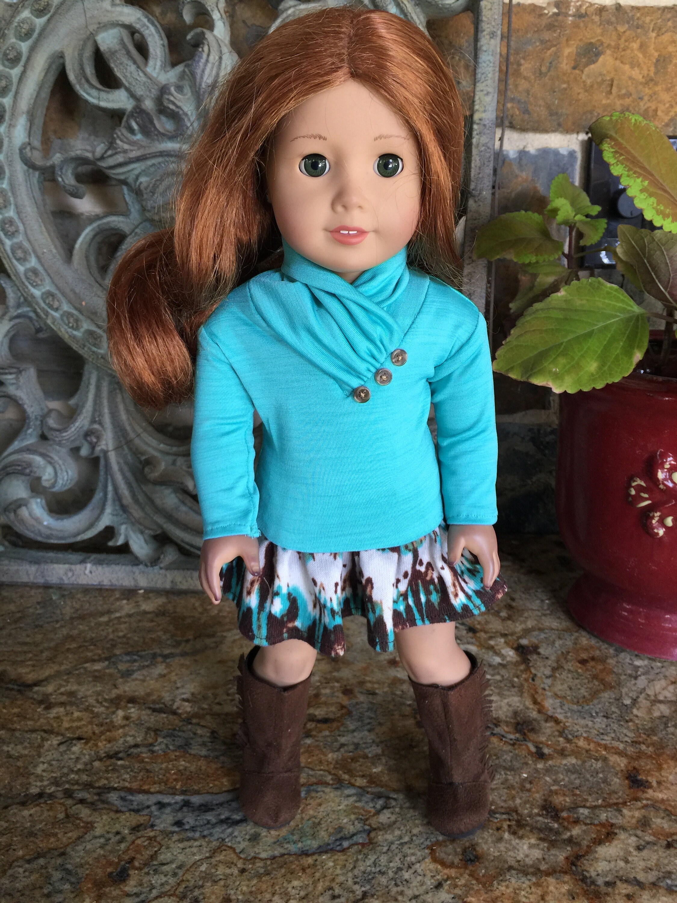 Doll Clothes Boots Sherpa Faux Suede w//Ties Purple Fit 18 inch American Girl