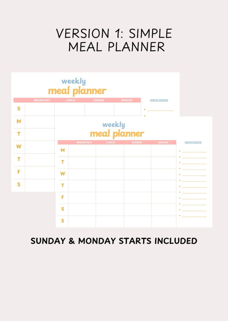 Weekly Printable Meal Planner With Grocery List, 7 Day Menu Plan, Food ...