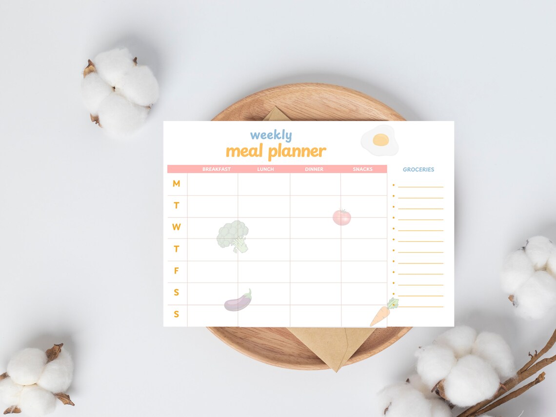 Weekly Printable Meal Planner With Grocery List, 7 Day Menu Plan, Food ...
