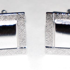 ANSON - Beautiful Vintage Square Florentine and Shiny Silver Tone Cuff Links