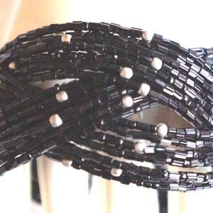 Vintage Black Bugle Bead Braided Cuff Bracelet