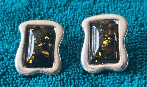 Vintage Sterling Silver Framed Rectangular Amber … - image 1