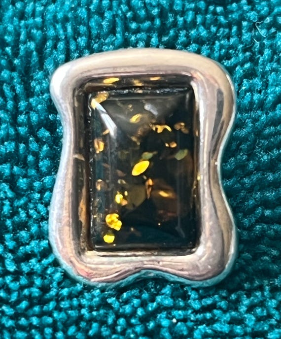 Vintage Sterling Silver Framed Rectangular Amber … - image 2