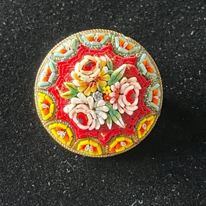 Antique Italian Micro-Mosaic Floral Brooch on Brass Base