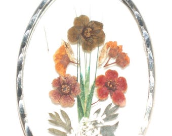 Vintage Pendant - Dried Flowers Encased in Glass, Very Unusual!