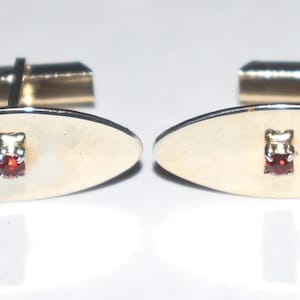 Vintage Bright Gold Tone Cuff Links with Red Rhinestone Enhancements