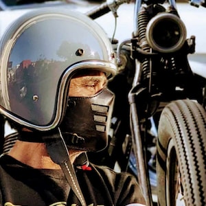 CAFE RACER ULTIMATE leather motorcycle mask with dust filter and internal lining and optimized ventilation