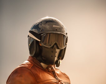 Masque moto CLASSIC NOIR : aérations à oeillets au look samourai. Doublure douce et filtre anti poussière