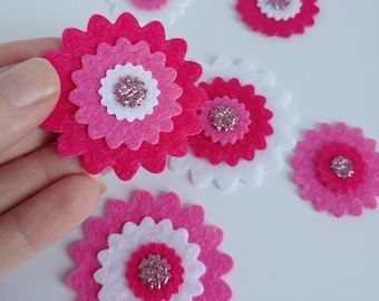 Felt Flower Die Cuts: Layered Glitter Applique - 6 Piece Set