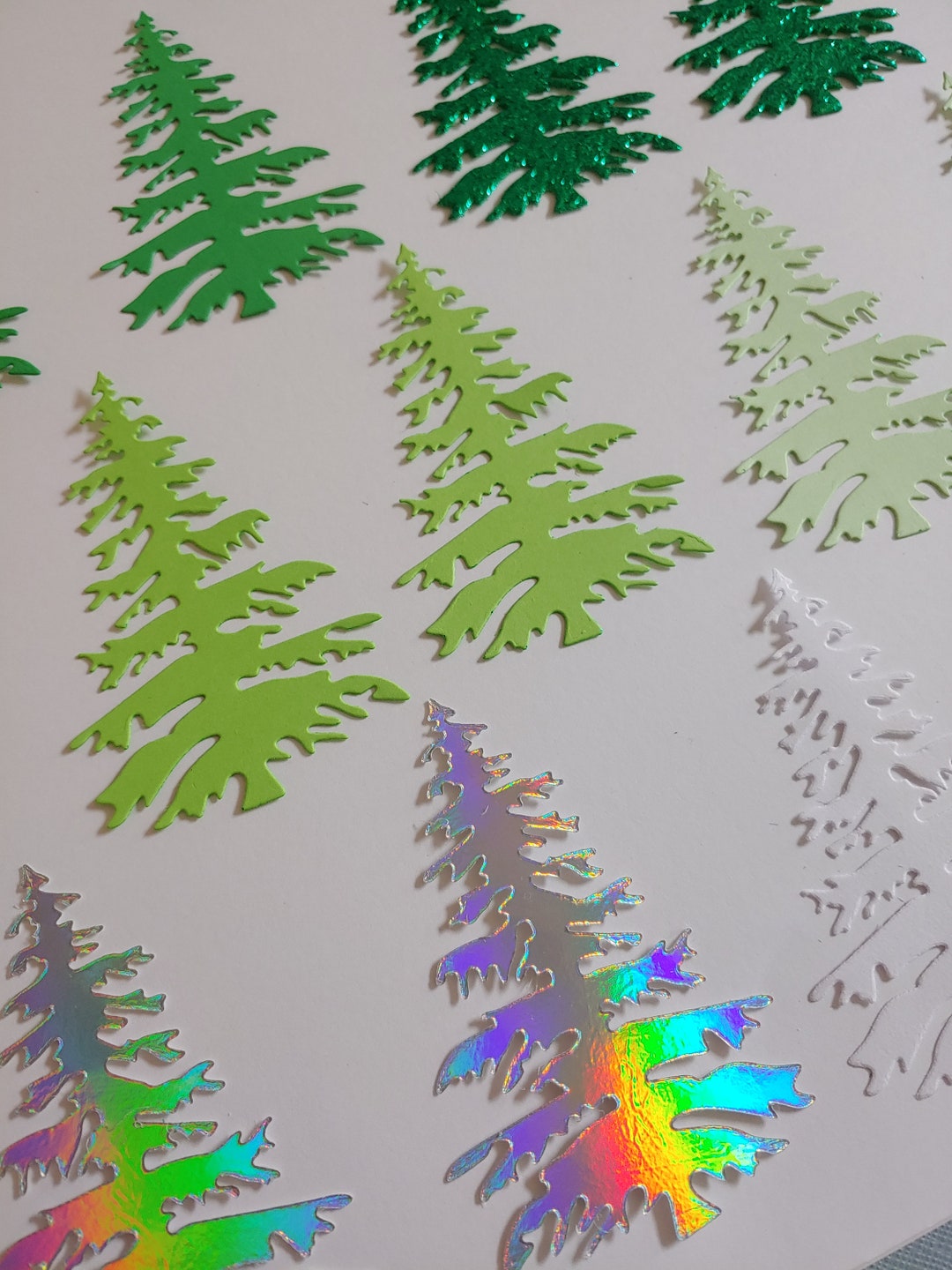 12 Die Cut Christmas Trees, Precut Trees for Crafting, Woodland Die Cuts, Multiple Colors
