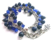 Blue lazurite and cat's eye cluster bracelet, Lapis lazuli energy bracelet, Healing Gem cluster bracelet, Hamsa, Gemstone Chakra bracelet