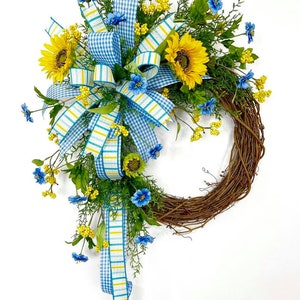 Blue Gingham Sunflower Wreath TUTORIAL ONLY