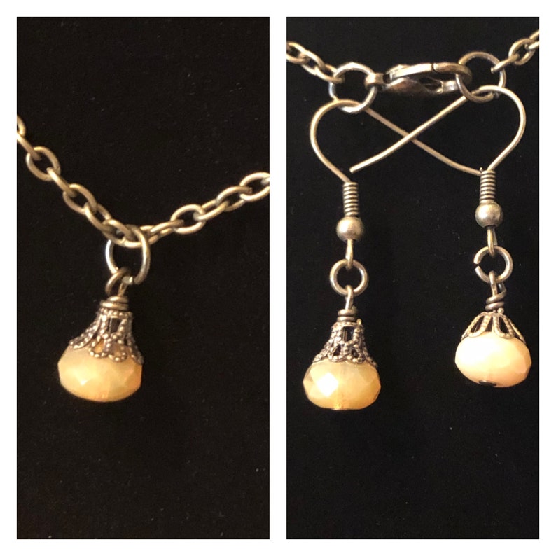 Amber crystals necklace and earrings set