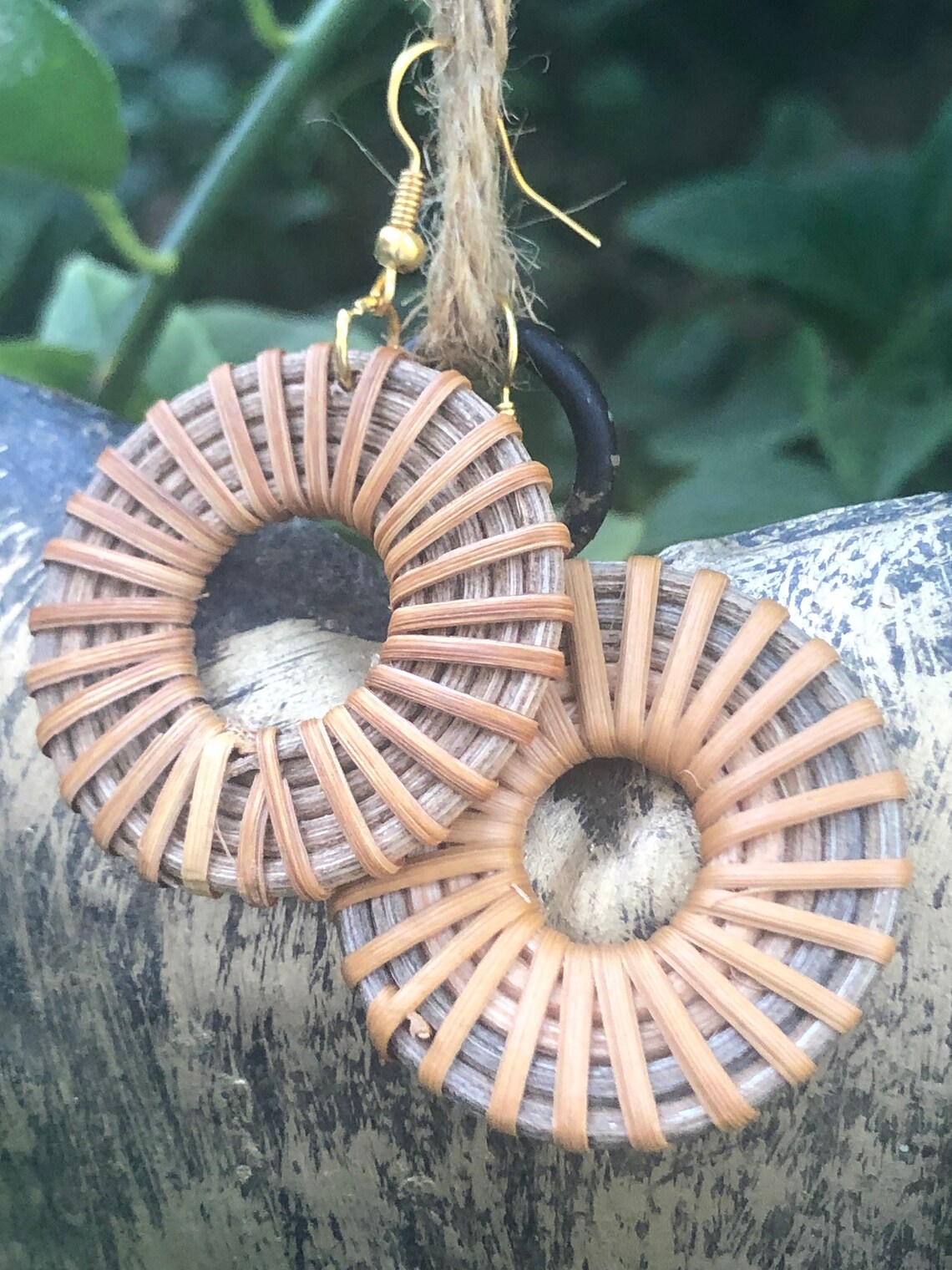 Woven Rattan Disc Earrings Etsy