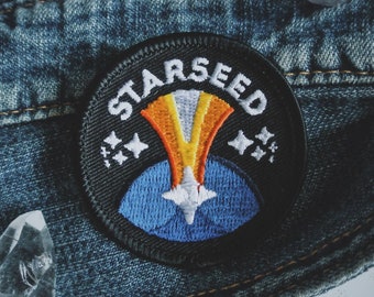 Starseed Patch - New Age Esoteric Fashion - 2" Iron On Embroidered Patch - Cosmic Soul Family Badge - Crystal, Indigo, Rainbow Children