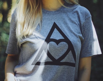 Heart Triangle T-Shirt - Premium Quality, Tri-Blend Soft Vintage Feel - Unisex  - Athletic Grey