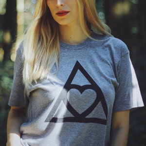 Heart Triangle T-Shirt - Premium Quality, Tri-Blend Soft Vintage Feel - Unisex  - Athletic Grey