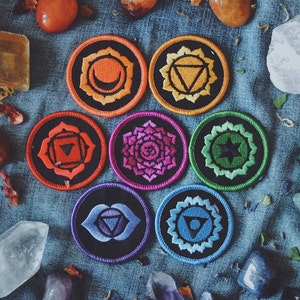 Healing Chakra Patches: Complete Set of 7 Iron-On Embroidered Patches - For Grounding, Energy, Manifestation, Power, Love, Wisdom, Truth