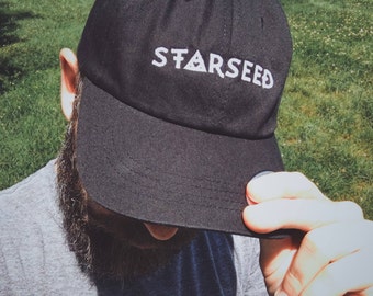 Starseed Hat - Embroidered Dad Hat - Metaphysical, Astral, Cosmic, Extraterrestrial Head Ornament - Adjustable Cap - Black/White