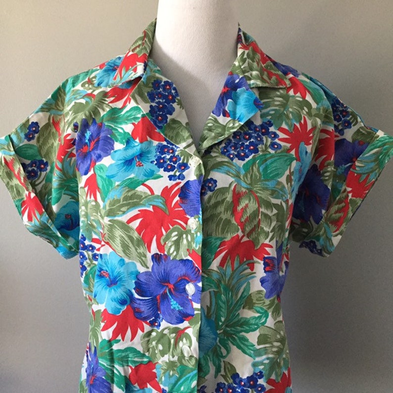 90s top vintage hawaiian shirt large vintage Vintage floral shirt womens vintage clothing dolman sleeves 80s top medium vintage