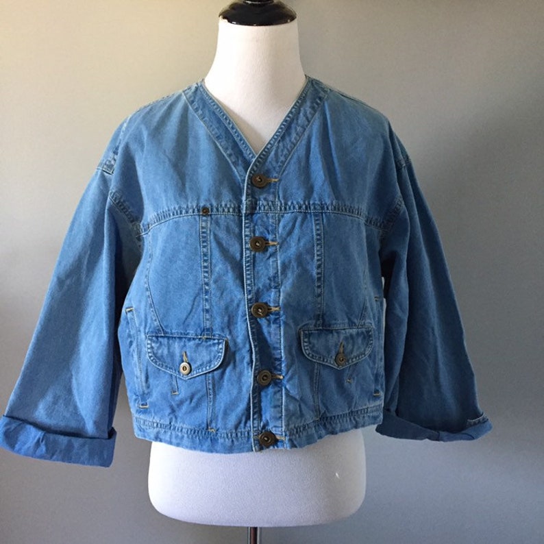 Vintage lizwear vintage crop jacket vintage liz claiborne crop denim jacket oversized denim jacket small vintage denim jacket