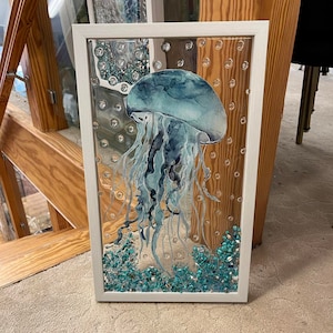 Jellyfish Glass Window, Art, Ocean, Beach, Chunky Glass, Outer Banks, OBX, Ocean Decoration,