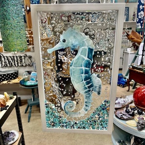 Seahorse Glass Window, Art, Ocean, Beach, Chunky Glass, Outer Banks, OBX, Ocean Decoration,