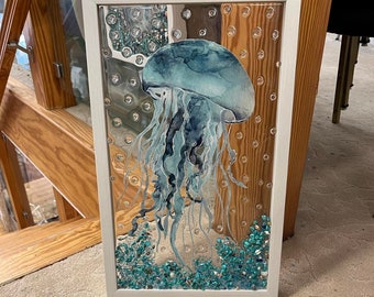 Jellyfish Glass Window, Art, Ocean, Beach, Chunky Glass, Outer Banks, OBX, Ocean Decoration,