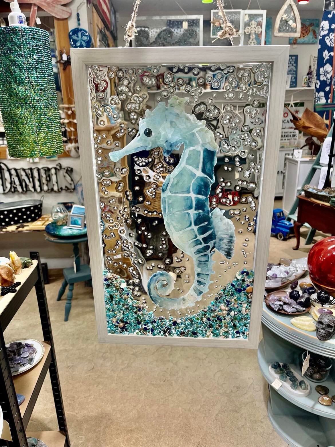 Seahorse Glass Window, Art, Ocean, Beach, Chunky Glass, Outer Banks, OBX, Ocean Decoration,