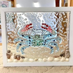 Crab Decor, Crushed Glass, Suncatcher for Windows, Outer Banks, Handmade Gifts for Her, Resin Art, Nautical Home Decor, Glass Art, Colorful
