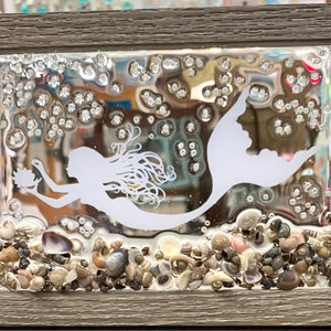 Mermaid Window, Glass Art, Framed Beach Art, Shell Art, Beach Decor, Coastal Decor, Stocking Stuffer, 5x7”, Outer Banks