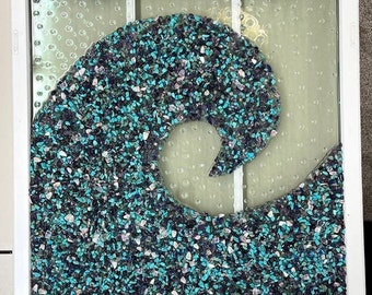 Ocean Wave Decor, Mixed Gemstone, Beach Suncatcher Window, Outer Banks, Handmade Gifts for Her, Resin Art, Nautical Home Decor, Glass Art,