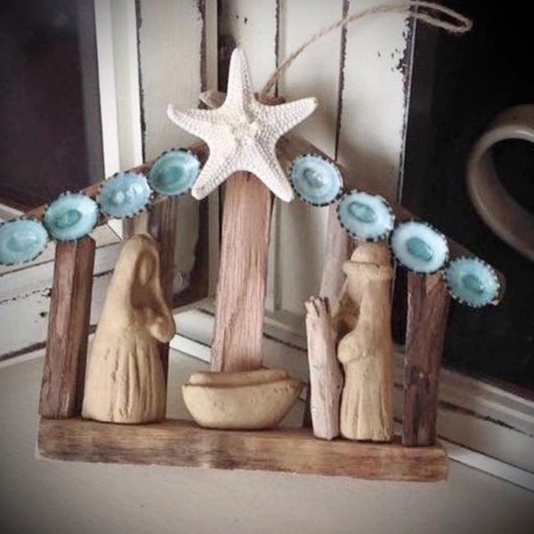 Driftwood Nativity Bestseller, Starfish Creche Nativity, Driftwood Decor, Outer Banks, Baby Jesus Manger, Christmas Ornaments, Gifts for Her