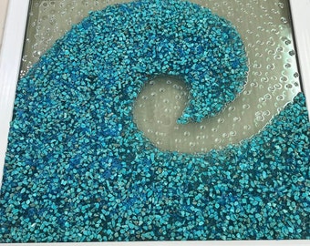 Ocean Wave Decor, Crushed Glass, Beach Suncatcher Window, Outer Banks, Handmade Gifts for Her, Resin Art, Nautical Home Decor, Glass Art,