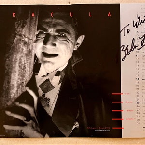 Dracula! Autographed Calendar With Menacing Photo of Actor Bella Lugosi