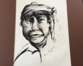 Navajo Charcoal Portrait of Young Man -- Signed & Dated