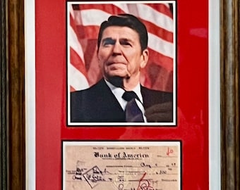 Ronald Reagan Autograph - A Handwritten 1948 Personal Check with A Striking Photo of the Former President